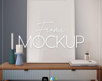 Vertical Frame Mockup: A1/A2, Color Change, Glass reflection (PSD, JPG)