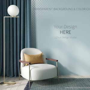 Mid Century Modern Living Room Wall Mockup: Transparent Background (PSD & JPG)