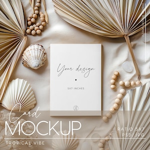 5x7 Invitation Mockup – tropical Background, Ideal for invitations, greeting cards, menus, price list, file with Smart Objects, PSD, JPG
