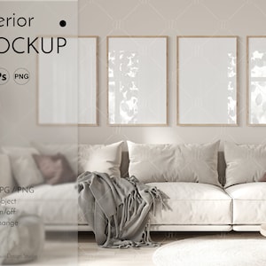 Frame mockup, 4 frames mockup, interior mockup, color change mockup, glass reflection frames, editable mockup, mat on, PSD, PNG, JPG