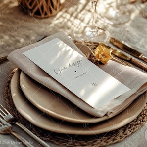 Maquette de menu de mariage, automne moderne, maquette de menu de dîner, maquette de papeterie de mariage, tons neutres, 4 x 9, PSD