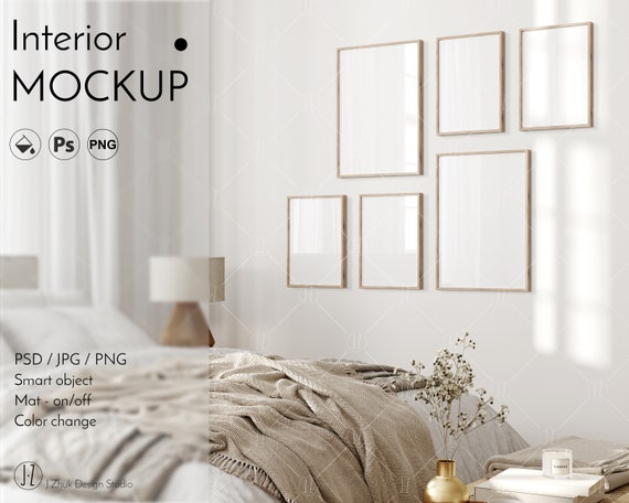 Gallery frame mockup, Interior mockup, iso din A2 A3 mockup, color change, editable mockup, Smart object, PSD, PNG, JPG