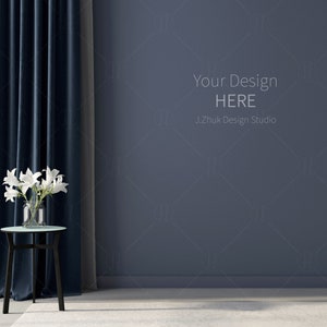 Blue interior mockup, Mockup for your frames, wallpaper mockup, Empty wall mockup, Minimalist interior mockup, Interior mockup
