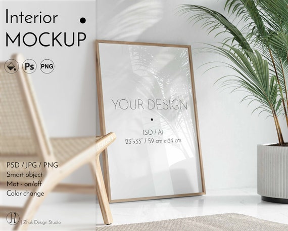 One frame mockup, Frame mock up, interior mockup, iso, Color change mockup, Glass reflection, ISO A1
