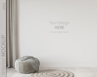 Empty Wall mockup, Minimalist mockup, Boho Living room mockup, Interior template, wall mockup, Beige unterior mockup, beige wall, Off-white
