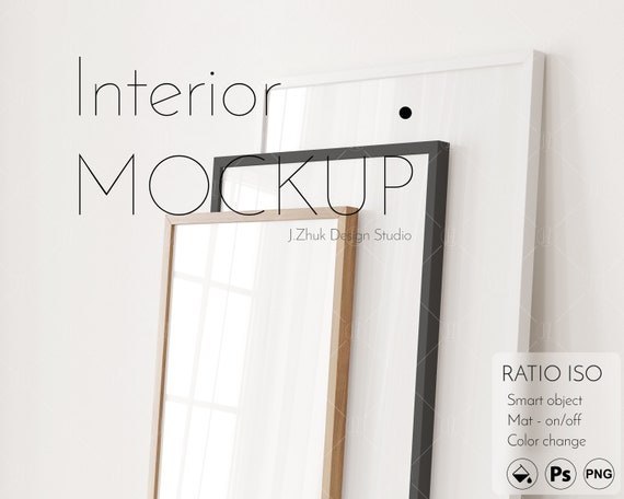Frame mockup for presentation, Interior mockup, Color change, Editable mock up, Glass reflection, white, wooden, black frame, PSD, PNG, JPG