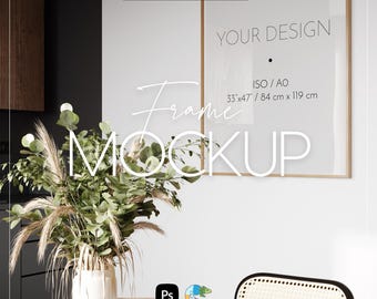 Frame Mockup: DIN Ratio, Kitchen Interior, Color Change, Glass reflection (PSD, JPG)