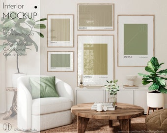 Gallery Wall Mockup, Interior mockup, Scandinavian style mock up, Frame mockup, Poster Mockup, frame gallery, Glass Reflaction, PSD,