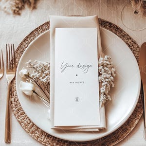 Maquette de menu de mariage, automne moderne, maquette de menu de dîner, maquette de papeterie de mariage, tons neutres, 4 x 9, PSD