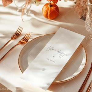 Maquette de menu de mariage, menu d'automne, maquette de menu de réception, maquette de prix, carte de mariage, maquette de carte 4 x 9, PSD, JPG
