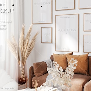Gallery Wall Mockup, Interior mockup, Banner mockup, Boho interior, Frame mockup, Poster Mockup, Glass Reflection, Autumn Interior, PSD