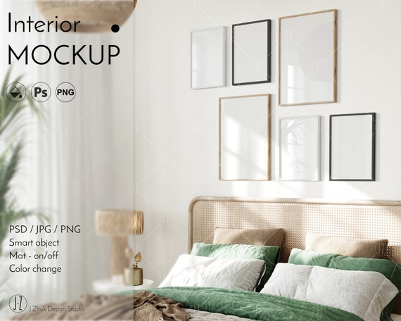 Gallery frame mockup, Interior mockup, iso din A2 A3 mockup, color change, editable mockup, Smart object, PSD, PNG, JPG