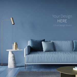 Blue Interior Mockup, Living Room Mockup, Empty Wall Mockup, Wall Art Mockup, Wall Mockup, Room Mockup, Print Mockup, Mock up, JPG