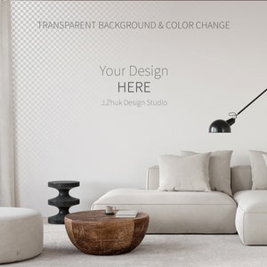 Empty Wall Mockup, Blank Wall, Wall mockup, Wallpaper Mockup, Mid Century Modern,  Living room mockup, Editable Mockup, Transparent wall