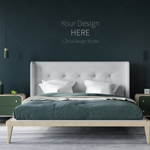 Bedroom Interior Mockup, Scandinavian Style Mock up,  Wall Art Mockup, Artwork Mockup, Wall Blank Mockup, Modern interior, empty wall mockup