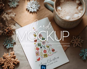 Christmas Card Mockup 5x7, Greetings card mock up, Smart Object, Card Mockups Party Invitations, Invite Stationary, PSD, JPG