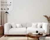 Wall mockup of living room interior, Wall mockup, Transparent wall, Color change, PSD