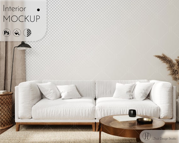 Wall mockup of living room interior, Wall mockup, Transparent wall, Color change, PSD