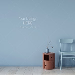Empty Wall mockup, Minimalist mockup, Living room mockup, Blue Interior, Wall Mock up, Blue Mockup
