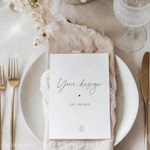 Modelo de cardápio de casamento, outono moderno, modelo de cartão de felicitação, modelo de papelaria de casamento, tons neutros, 5x7, PSD