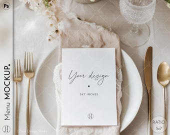 Wedding menu mock up, modern autumn, Greating card mockup, Wedding stationary mockup, Neutral tones, 5x7, PSD