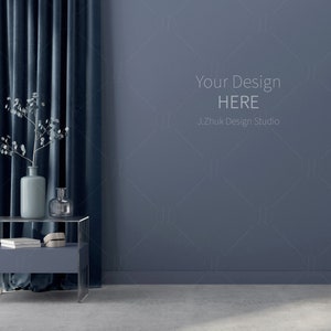 Wall Mockup,  Black Wall Mockup, Interior Mockup, Modern Mockup, Dark blue Interior, Living Room Mockup