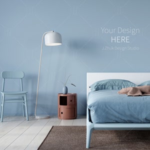 Empty Wall mockup, Blank Wall, Minimalist mockup, Bedroom mockup, Empty Wall, Wall mockup, Blue Bedroom, Blue Interir Mockup