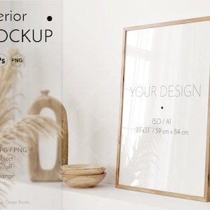 One Frame mockup, interior mockup, boho frame mockup, color change, glass reflection, PSD, PNG, JPG