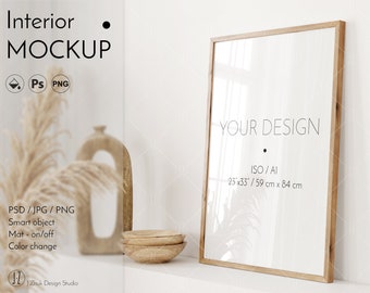 One Frame mockup, interior mockup, boho frame mockup, color change, glass reflection, PSD, PNG, JPG