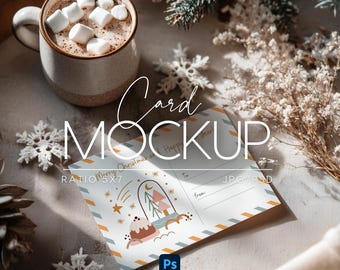 Christmas Card Mockup,Card Invitation 5x7 Mock up, Party Invitations, Invite Stationary, Greetings PSD Digital Mockup