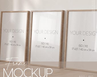 3 Frame mockup, Interior mockup, Color change, Editable mock up, Glass reflection, white, wooden, black frame, Smart object, PSD, PNG, JPG