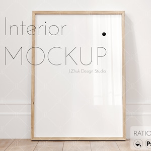 May include: A wooden frame with a white background and the text "Interior Mockup" and "J.Zhuk Design Studio".