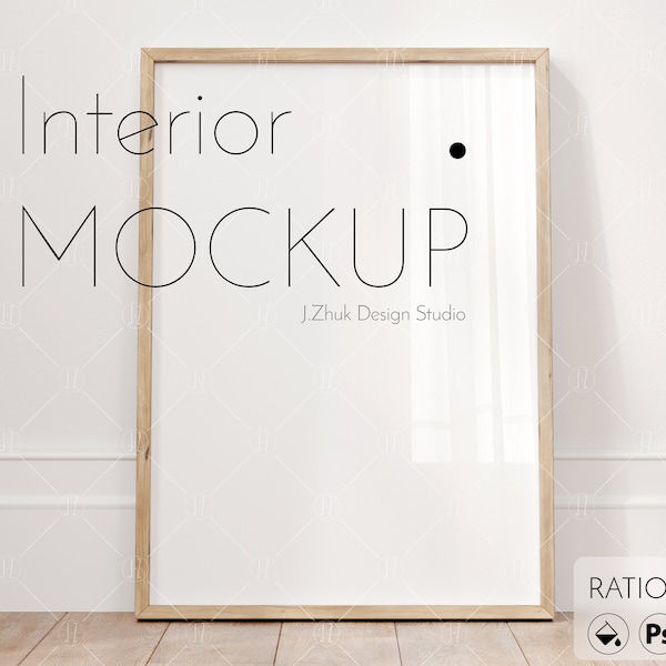 One Frame mockup, Interior mockup, Color change, Editable mock up, Glass reflection, white, wooden, black frame, Smart object, PSD, PNG, JPG