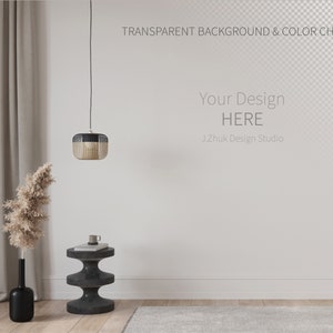 Empty Wall mockup, Changeable mockup, Minimalist mockup, Mid-century modern, beige wall mockup, wall mockup, Transparent wall,