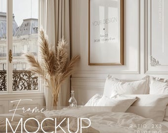 One frame mockup, Parisian interior mockup, Glass reflection, Classic interior mock up, 2x3 ratio, PSD, JPG