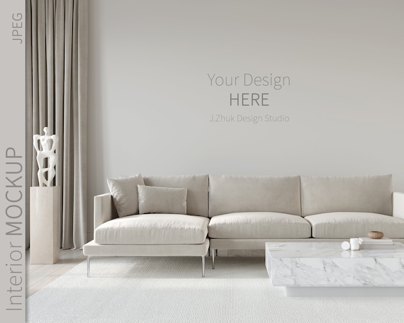 Empty Wall mockup, Minimalist mockup, Modern Living room mockup, Wall mockup, Mid-Century Modern, Interior Template, (NO Transparent wall)