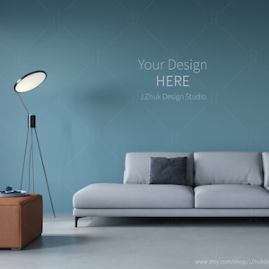 Grey contemporary sofa mockup and leather pouf, Living Room Mockup, Blank Wall Mockup, Empty Wall Mockup, Interior Mockup, Mock up, JPG