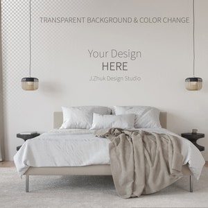 Bedroom interior mockup, Wall mockup, Poster Mockup, Mockup in interior, beige wall Mockup, Minimalist beige interior, Wallpaper mockup