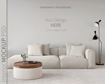 Empty Wall mockup, Minimalist mockup, Living room mockup, Interior template, wall mockup, Mid-century Modern, Beige interior mockup