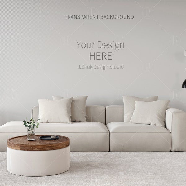 Empty Wall mockup, Minimalist mockup, Living room mockup, Interior template, wall mockup, Mid-century Modern, Beige interior mockup