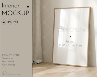 One frame mockup,Interior mockup, Color change, Editable mock up, Glass reflection, white wooden black frame, Smart object,  PSD, PNG, JPG