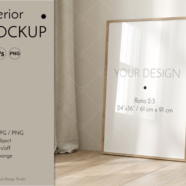 One frame mockup,Interior mockup, Color change, Editable mock up, Glass reflection, white wooden black frame, Smart object,  PSD, PNG, JPG