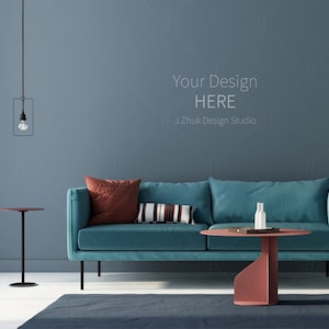 Living Room Mockup, Wall mockup, Blue Interior Mockup, Interior Template, Modern Art Deco Interior, Wall Design Mockup, Room Mockup