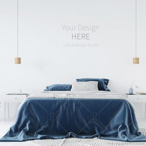 Interior mockup bedroom, white wall mockup, empty wall mockup, minimalistic bedroom interior, mock up, JPG