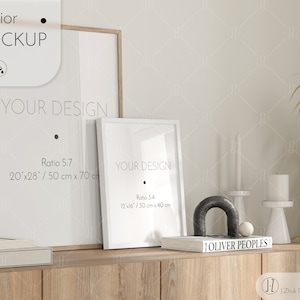 Frame mockup, Boho Interior mock up, two frames mockup,  glass reflection, Color change, Smart object, PSD, JPG
