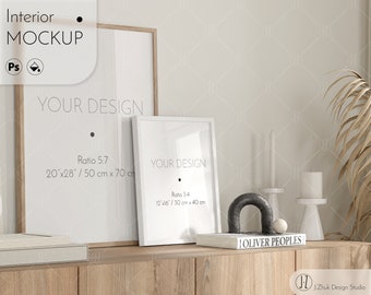 Frame mockup, Boho Interior mock up, two frames mockup,  glass reflection, Color change, Smart object, PSD, JPG