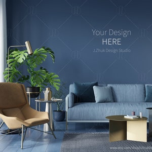 living room mockup, Interior mockup, Blue interior mockup, Mock up, Modern Living Room Wall Mockup, Wall Art Mockup, JPG Mockup