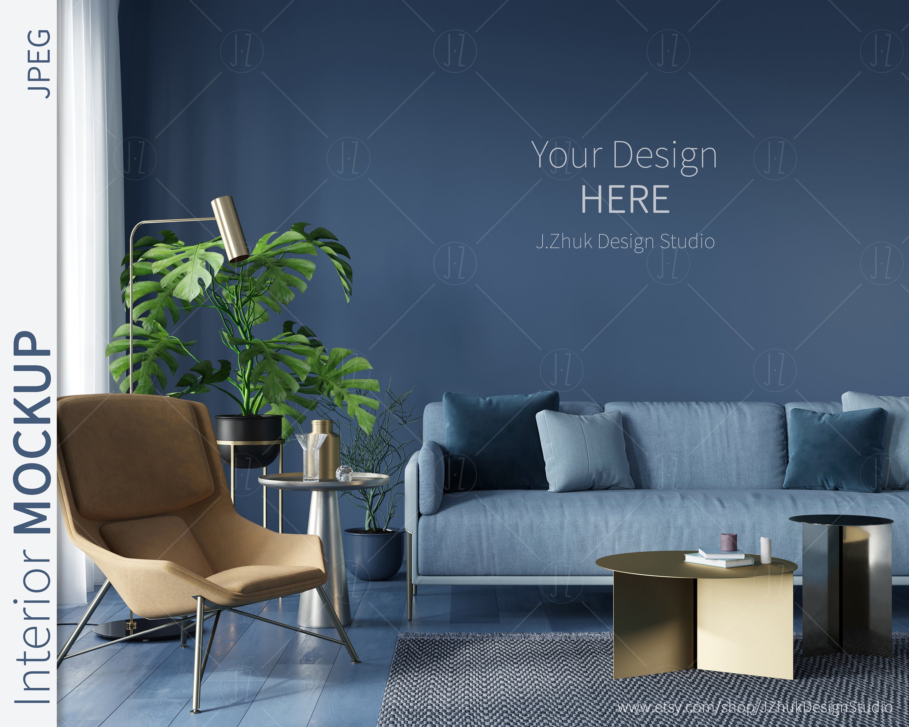 Living room mockup Interior mockup Blue interior mockup | Etsy