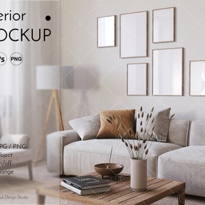 Gallery frame mockup, Interior mockup, frame mock up, Editable mockup, Glass reflection, color change, A2/A3, PSD, PNG, JPG