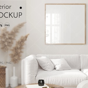 Ein Rahmenmodell, Innenmodell, quadratisches Rahmenmodell, modernes Interieur aus der Mitte des Jahrhunderts, Farbwechsel, Glasreflexion, beweglicher Rahmen, PSD